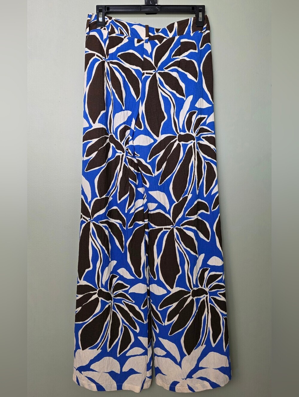 Zara Tropical Palm Print Wide Leg Pants Blue Brown Cream - Size XS - NWOT! - Picture 5 of 15